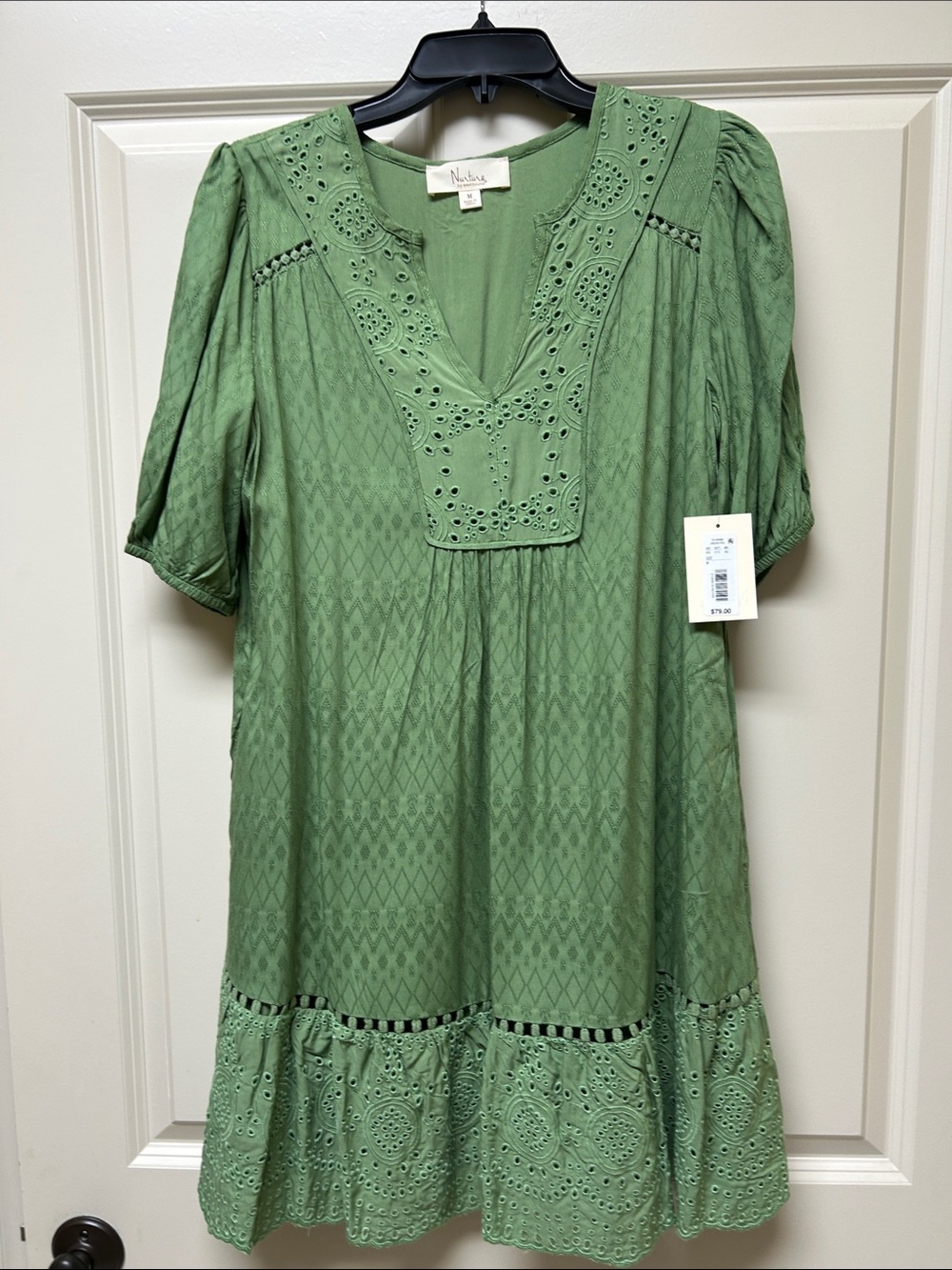 Nurture by Westbound Olive Green Eyelet V-Neck Dress. Fully lined. Fall fav!